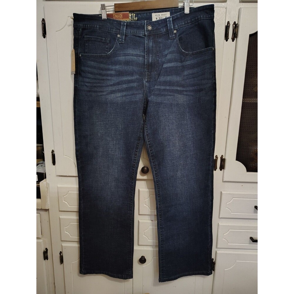 Mens TK Axel Jeans Size 38 X 32 Slim Boot Cut Stretch NWT Dark Wash